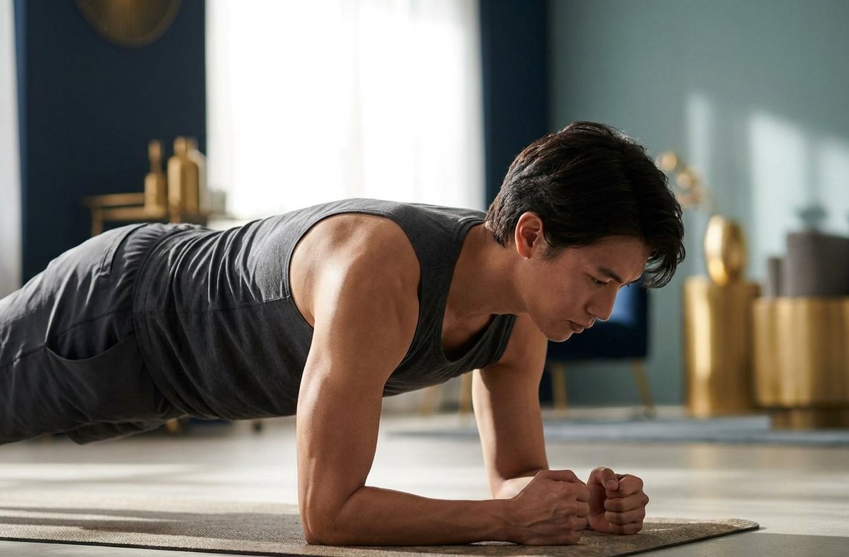 Person holding a forearm plank
